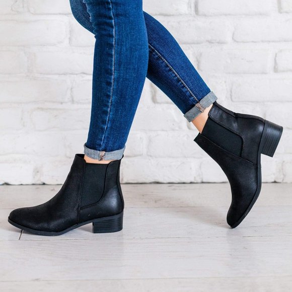 Qupid Chelsea Repeat Slip on Bootie Ankle Boots Slip on - BLACK - Picture 2 of 4